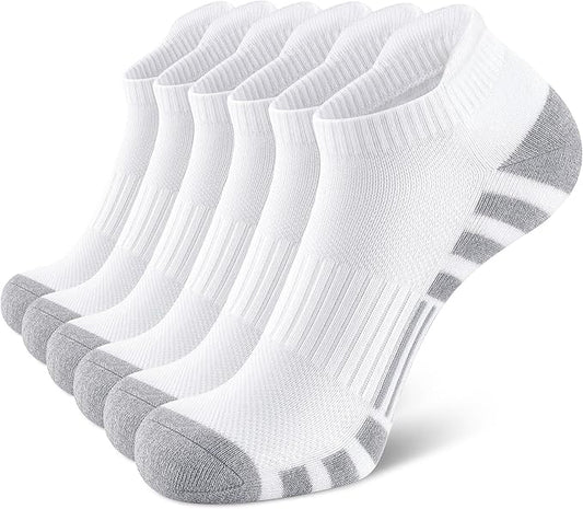 Airacker Athletic Running Ankle Cotton Socks, Low Cut Cushioned functional Anti-Blister Tab Sports Socks for Men Women 6pairs