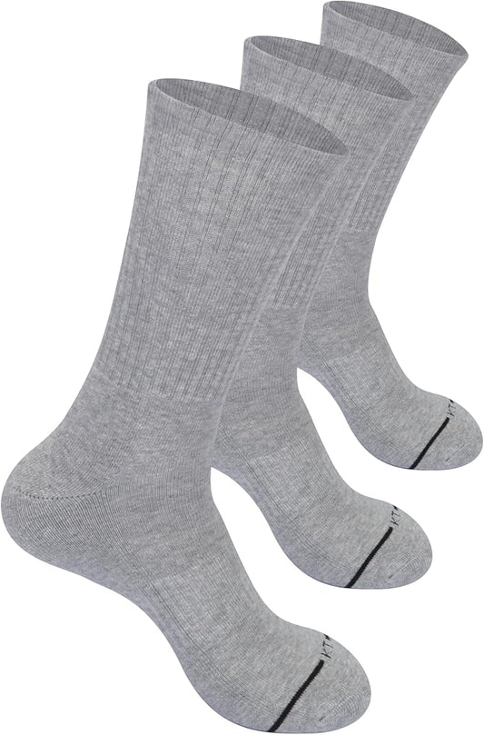 Cotton Crew Socks, Light Gray, Pack of 3 Pairs siez 9-11