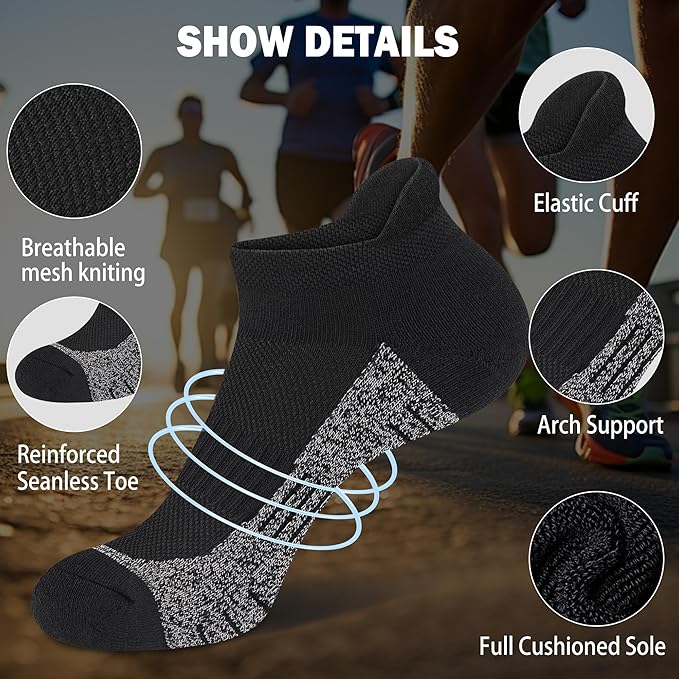 Ankle Socks for Women - Athletic Low Cut Running Cushioned Socks (3-5 Pairs)