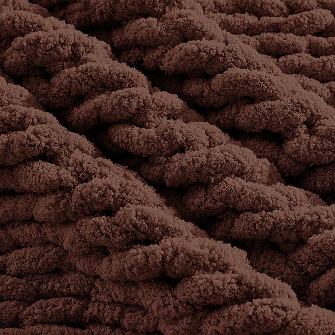 Carriediosa Chunky Knit Throw Blanket 50" X 60", 100% Hand Made Large Chenille Loop Yarn Soft Fluffy Throws for Couch Sofa Bed, Big Crochet Cozy Heavy Thick Cable Woven Blanket, Cocoa Brown