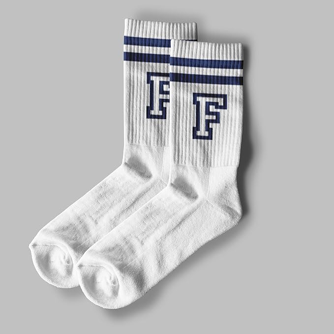 Striped Initial Socks with the Letter in Navy Blue, Socks for Adult, Teens, Men&Women Socks, Gifts for Friends, Family, etc.