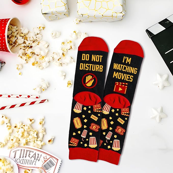 Movie Lover Gifts - Christmas Socks for Women, Funny and Horror Themed Gifts, Ideal for Movie Nights, Theater Gift