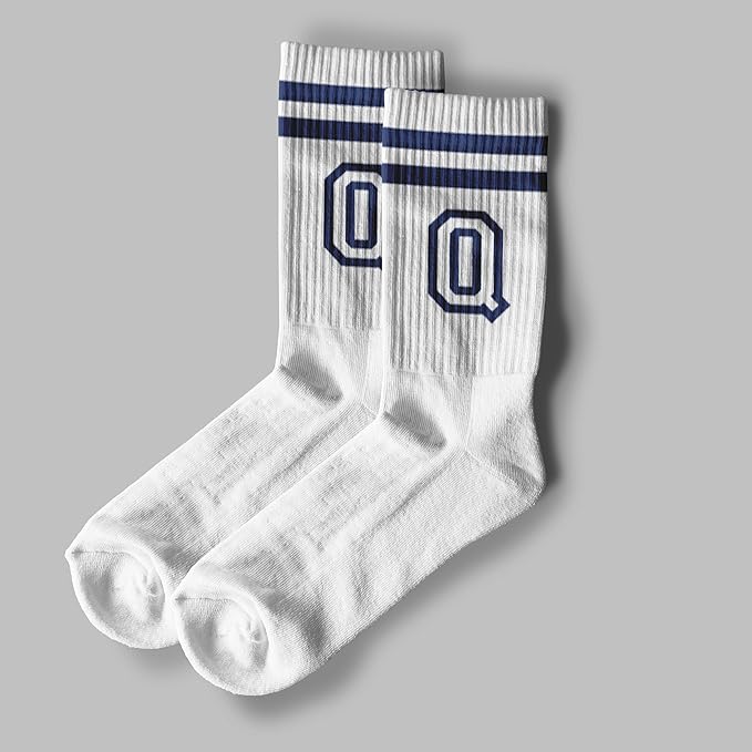 Striped Initial Socks with the Letter in Navy Blue, Socks for Adult, Teens, Men&Women Socks, Gifts for Friends, Family, etc.