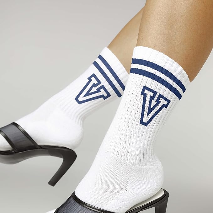 Striped Initial Socks with the Letter in Navy Blue, Socks for Adult, Teens, Men&Women Socks, Gifts for Friends, Family, etc.
