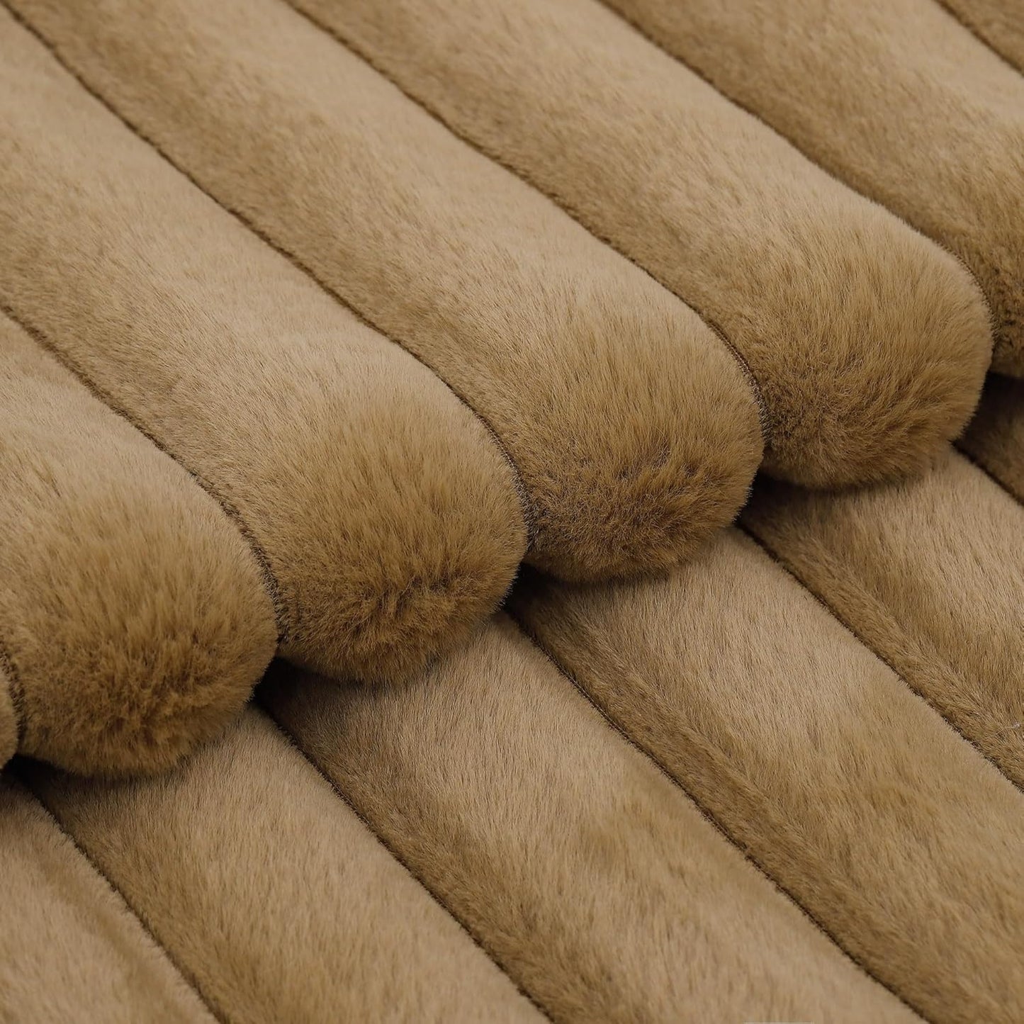 MADIZZ Set of 2 Faux Wool Plush Decorative Throw Pillow Covers 16x16 Inch Camel Fluffy Striped Soft Decorative Cushion Cover for Sofa Bedroom Pillow Shell