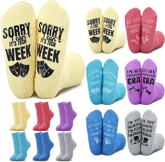 Ramede 6 Pairs Grip Fuzzy Crew Socks for Women Men Novelty Socks Funny Movie Theater K-pop Memorabilia for Xmas Birthday Gift