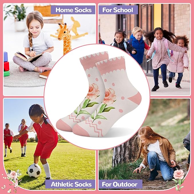 Queenshin Animal Flowers Dance Socks Girls Novelty Toddler Kids Crew Ankle Socks 6 Pairs 3-14Y Birthday Gift