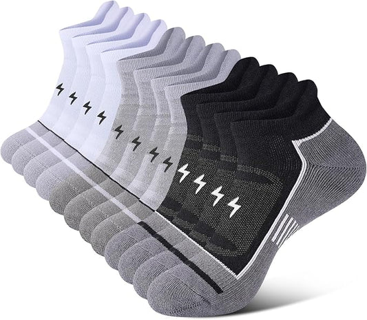 Mens Ankle Running Socks, Athletic Cushioned Low Cut Moisture Wicking Cotton Short Sports Socks, 6 Pairs