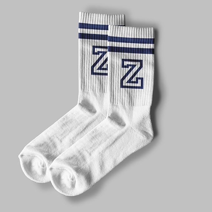 Striped Initial Socks with the Letter in Navy Blue, Socks for Adult, Teens, Men&Women Socks, Gifts for Friends, Family, etc.
