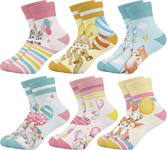 Queenshin Animal Flowers Dance Socks Girls Novelty Toddler Kids Crew Ankle Socks 6 Pairs 3-14Y Birthday Gift