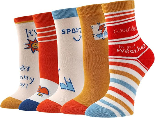 Girls Cotton Socks Soft Novelty Socks Cute Floral Pattern 11-15 Years 5 Pairs