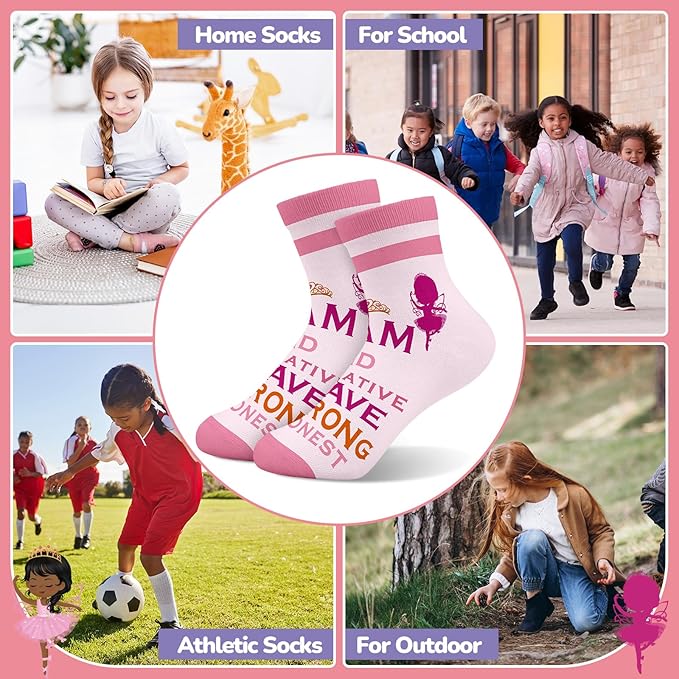 Queenshin Animal Flowers Dance Socks Girls Novelty Toddler Kids Crew Ankle Socks 6 Pairs 3-14Y Birthday Gift