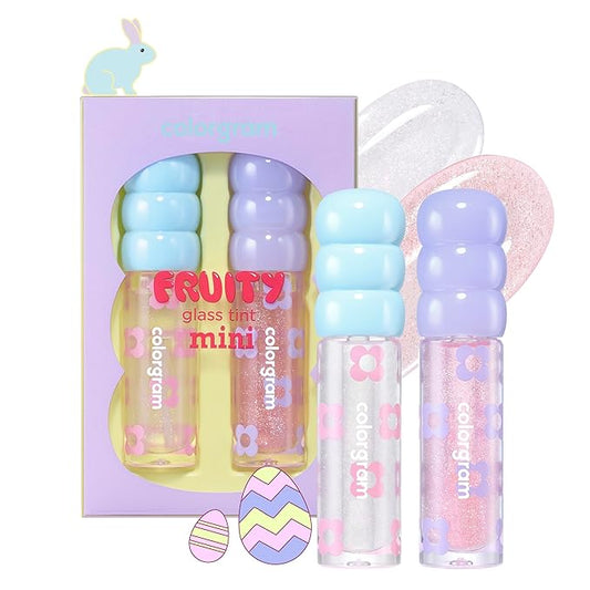 COLORGRAM FRUITY GLASS TINT MINI SET 01 DOUBLE GLOSS | Moisturizing & Long Lasting Korean Lip Stain Tint | Stocking Stuffer, Gifts for Women and Teen Girls