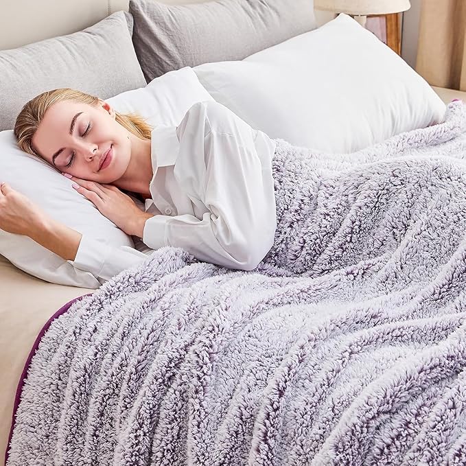 EMME Fleece Twin Blanket, 60x80in, Plush Purple, Soft, Lightweight, Reversible, Warm