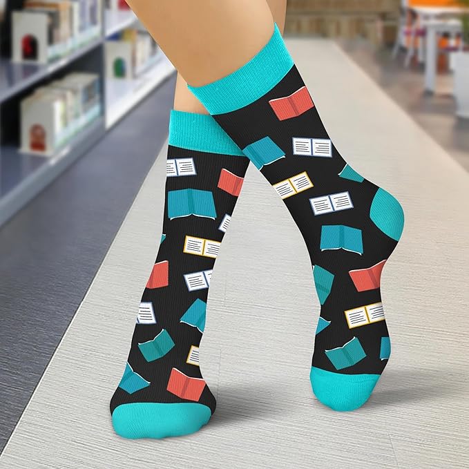VICRAZY Book Lovers Gifts - Funny Socks for Book Lovers - Gift for Readers - Reading Stuff, Stocking Stuffers for Men, Women