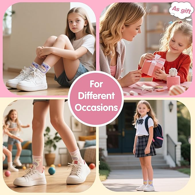 EBMORE Kids Girls Socks Cotton Crew Cute Animal Pattern Fashion Fun Novelty Socks 6 Pack