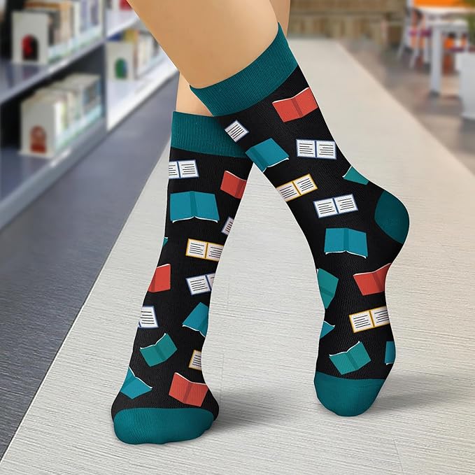 VICRAZY Book Lovers Gifts - Funny Socks for Book Lovers - Gift for Readers - Reading Stuff, Stocking Stuffers for Men, Women