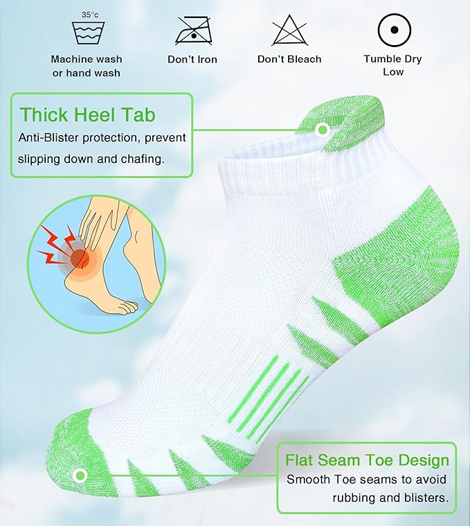 Womens Ankle Anti-blister Thick Cushioned Wicking Odor Resist Athletic Running Socks 5 Pairs