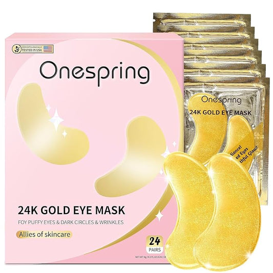 Under Eye Patches (24 Pairs) - Stocking Stuffers, Gifts for Women- 24K Gold Under Eye Masks for Dark Circles, Puffy Eyes, Undereye Bags, Wrinkles - Rejuvenating & Revitalizing Eye Skincare Treatment