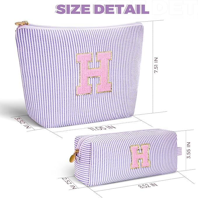 Monogrammed Gifts for Women - Cosmetic Bag for Teen,Initial Cute Makeup Bag Set for Women,Trendy Pouch for Niece Sister Friend Female Her,Birthday Gifts for Daughter - Lavender,H