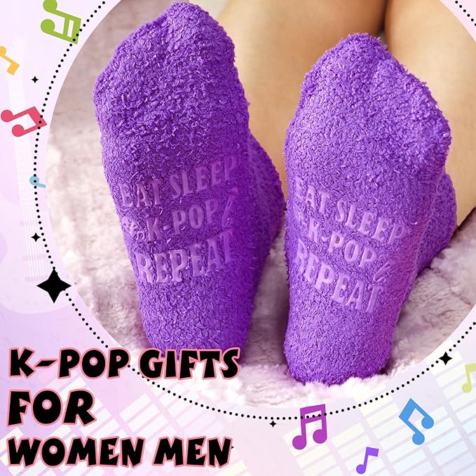 Ramede 6 Pairs Grip Fuzzy Crew Socks for Women Men Novelty Socks Funny Movie Theater K-pop Memorabilia for Xmas Birthday Gift