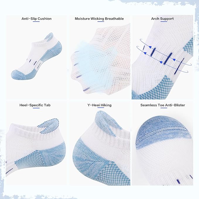 Ankle Socks for Women 6 Pairs Athletic Cushioned Running Low Cut Socks Womens