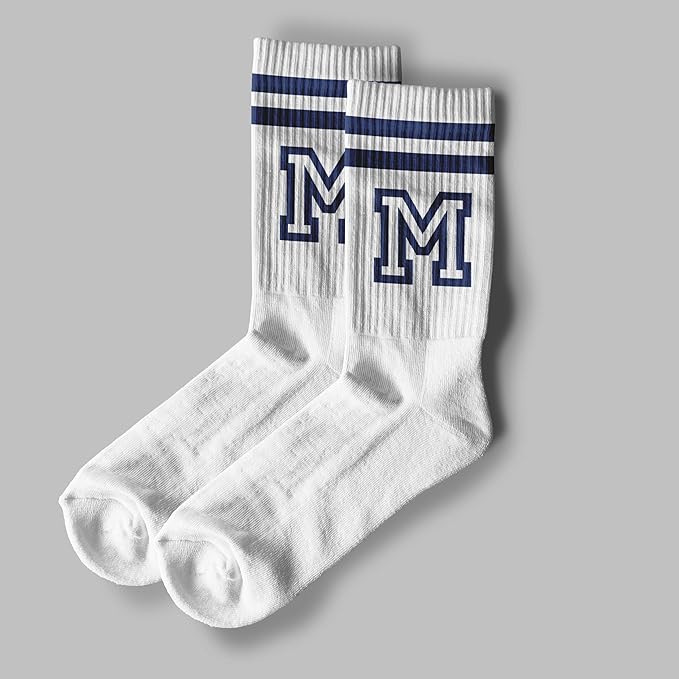 Striped Initial Socks with the Letter in Navy Blue, Socks for Adult, Teens, Men&Women Socks, Gifts for Friends, Family, etc.