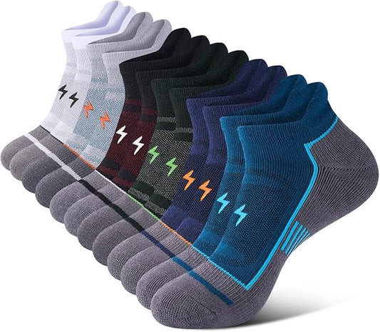 Mens Ankle Running Socks, Athletic Cushioned Low Cut Moisture Wicking Cotton Short Sports Socks, 6 Pairs