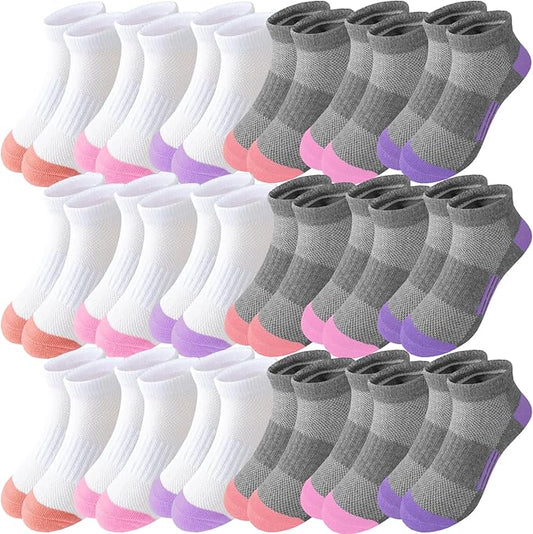 Bemeol Girls Socks 18 Pairs Ankle Socks Girls Soft Athletic Low Cut Cotton Sock