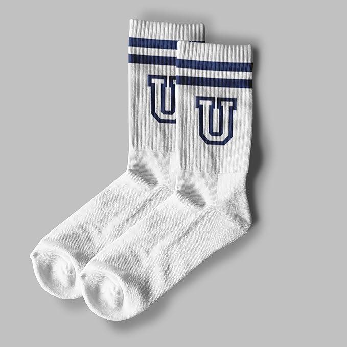 Striped Initial Socks with the Letter in Navy Blue, Socks for Adult, Teens, Men&Women Socks, Gifts for Friends, Family, etc.