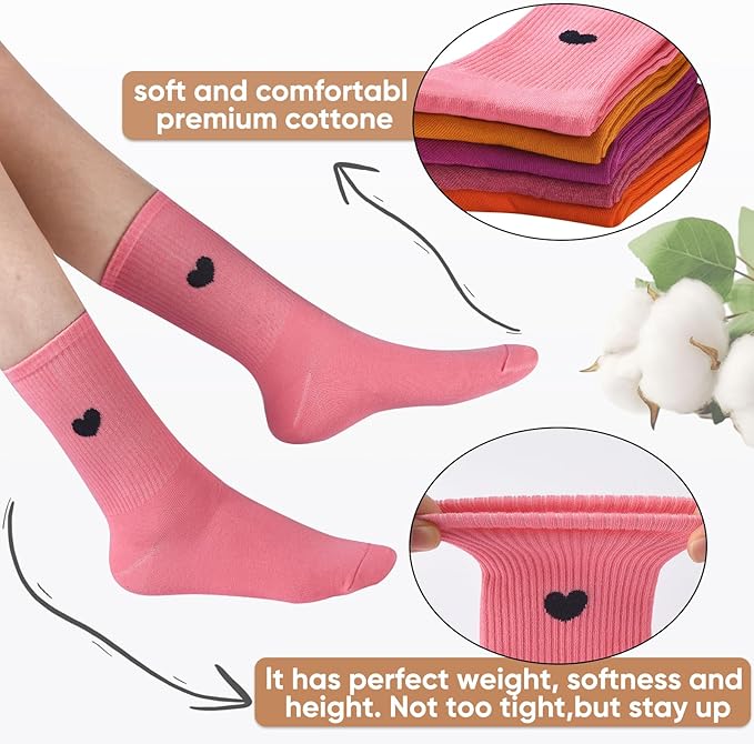 Corlap Women's Cute Cotton Crew Athletic Running Socks - Ankle High, Novelty Fun Heart Design 5-Pairs (Gift Box)