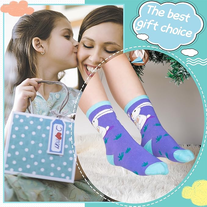 EBMORE Kids Girls Socks Cotton Crew Cute Animal Pattern Fashion Fun Novelty Socks 6 Pack