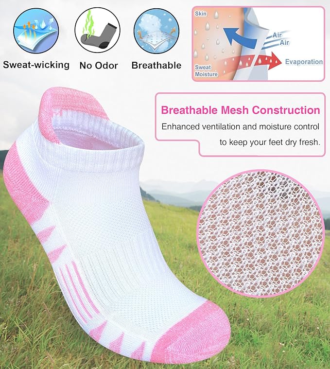 Womens Ankle Anti-blister Thick Cushioned Wicking Odor Resist Athletic Running Socks 5 Pairs