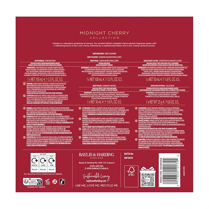 Baylis & Harding Midnight Cherry Luxury Pamper Present Gift Set - Vegan Friendly