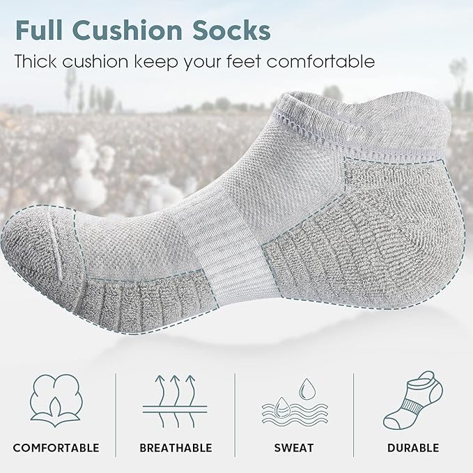 TANSTC Mens Socks,6 Pairs Anti-Blister Cushioned Breathable Cotton Athletic Ankle Running Sports Women Sock