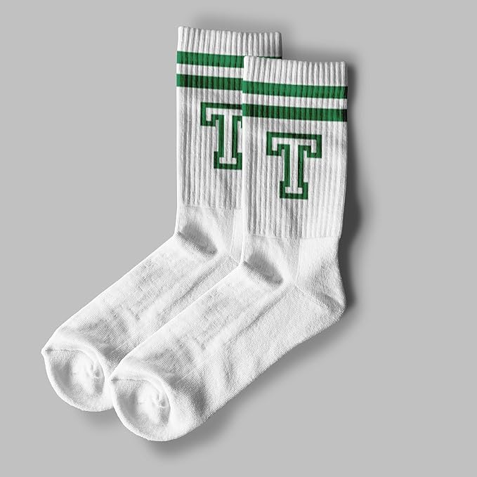 Striped Initial Socks with the Letter in Green, St. Patricks Day Socks Gifts for Family Friends, etc.