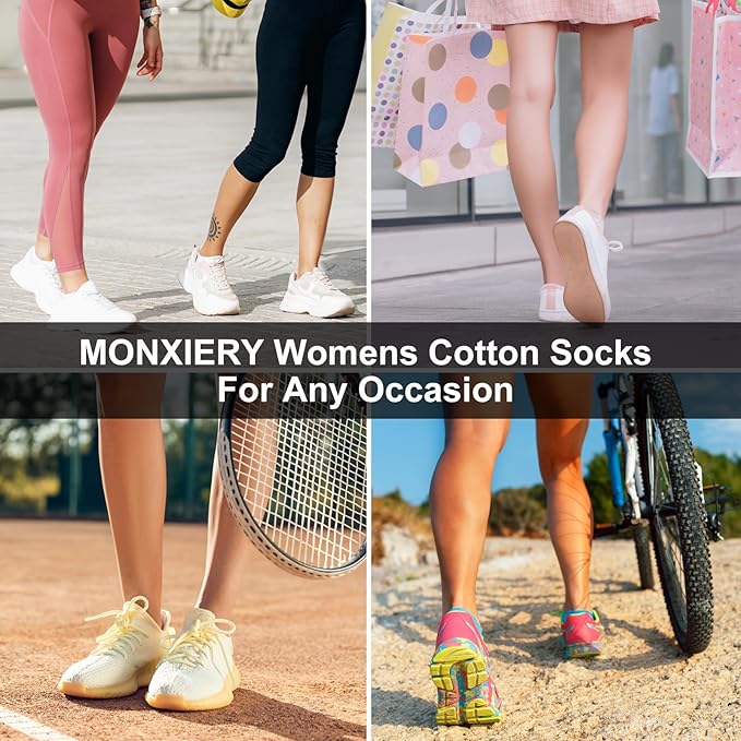 Womens Cotton Ankel Socks, Athletic Performance Breathable Low Cut Socks with Heel Tab
