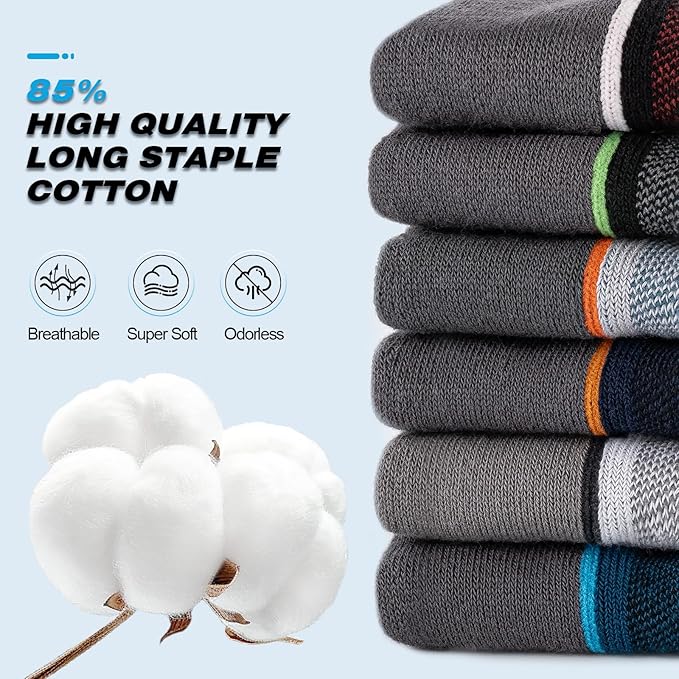 Mens Ankle Running Socks, Athletic Cushioned Low Cut Moisture Wicking Cotton Short Sports Socks, 6 Pairs