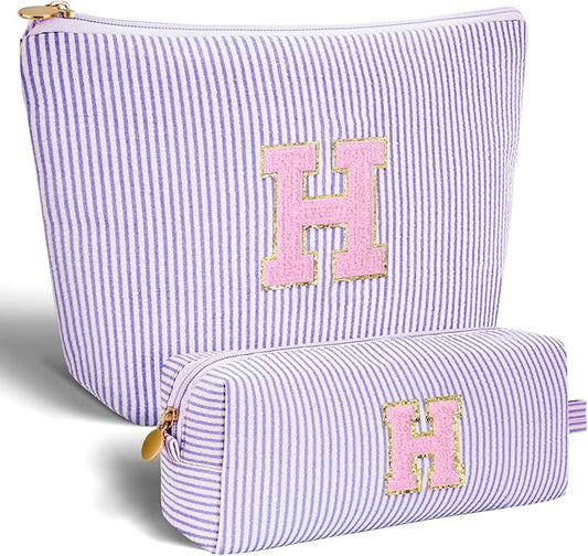 Monogrammed Gifts for Women - Cosmetic Bag for Teen,Initial Cute Makeup Bag Set for Women,Trendy Pouch for Niece Sister Friend Female Her,Birthday Gifts for Daughter - Lavender,H