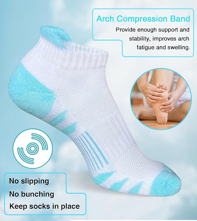 Womens Ankle Anti-blister Thick Cushioned Wicking Odor Resist Athletic Running Socks 5 Pairs