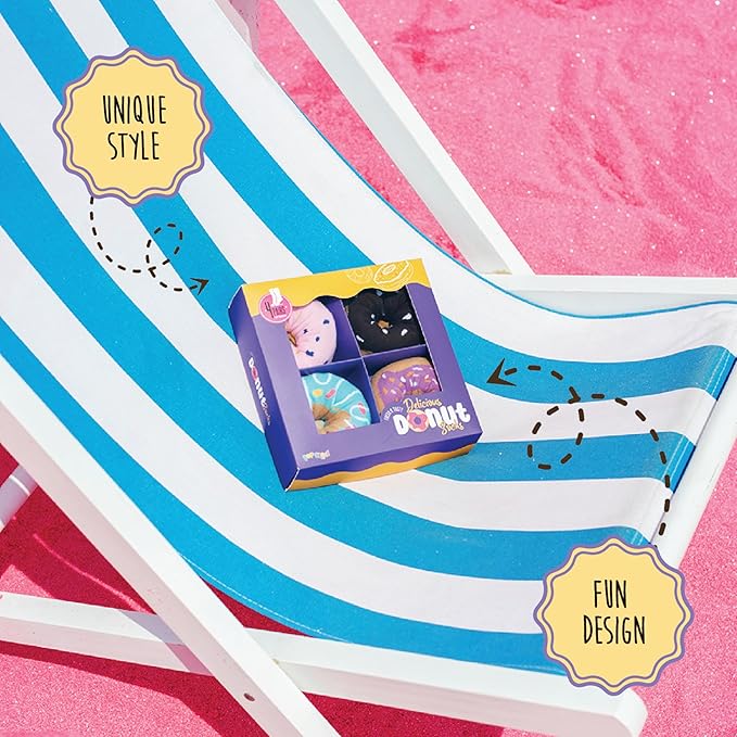 Pop Craze - 2 or 4 Pairs Doughnut Socks in a Box - 1 Size Fits Most. Novelty Food Socks, Funny Gift for Men and Women