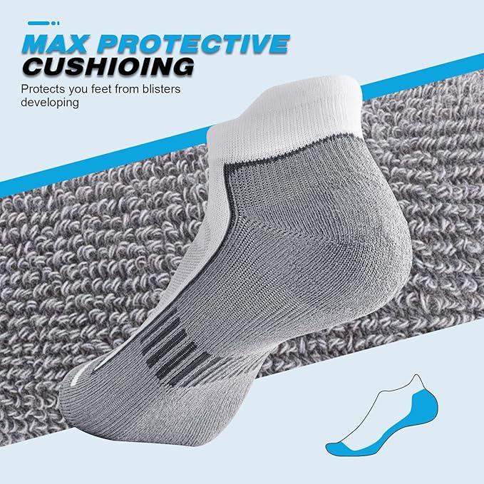 Mens Ankle Running Socks, Athletic Cushioned Low Cut Moisture Wicking Cotton Short Sports Socks, 6 Pairs