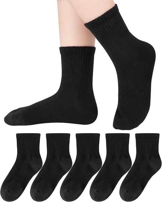 HONGTEYA Kids Socks for Girls Boys Soft Stretch Cotton Crew Seamless Athletic Socks School Uniform 4-12 Years 5 Packs