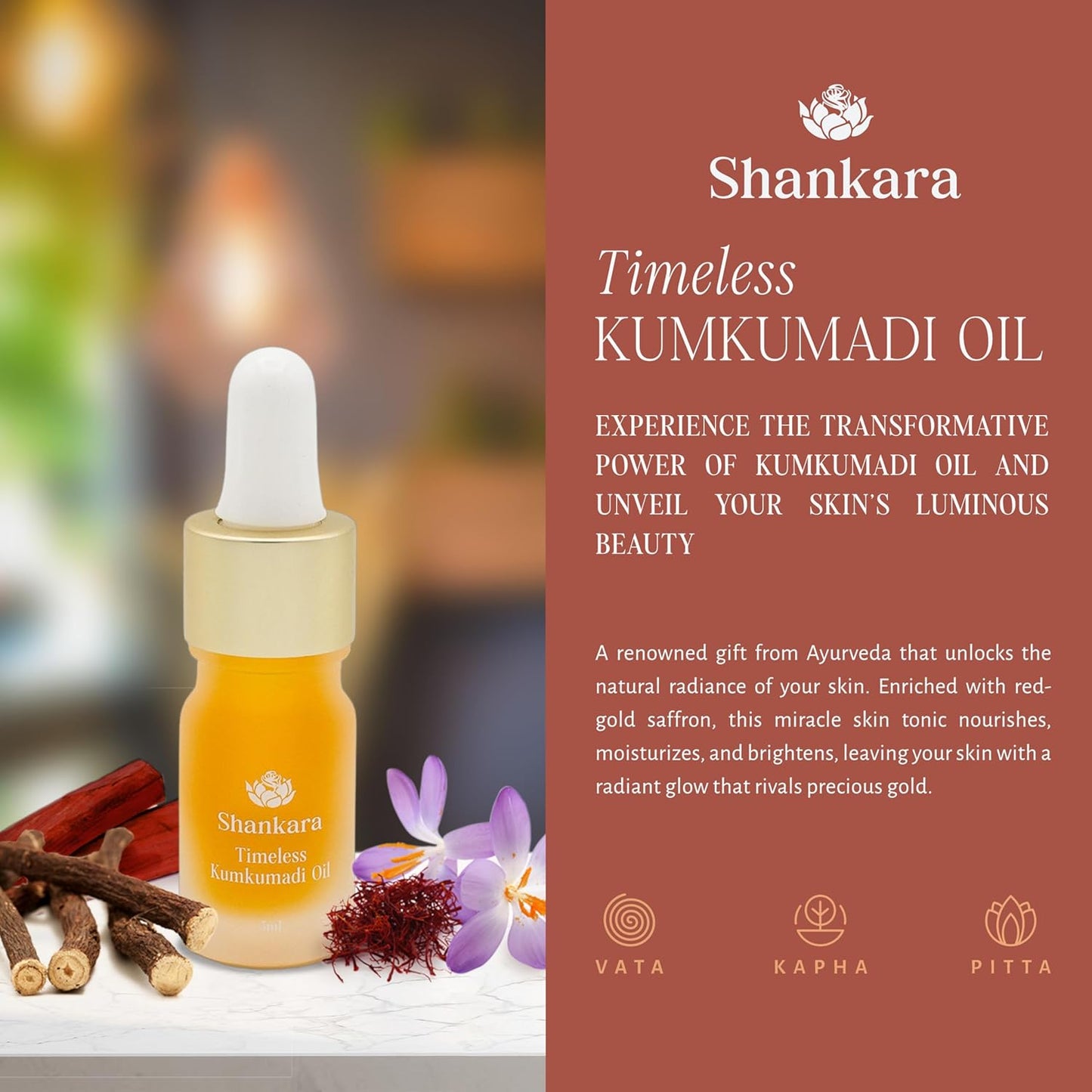 Shankara Kumkumadi Oil with Pure Saffron and Ayurvedic Herbs (Original Aroma 5ml)