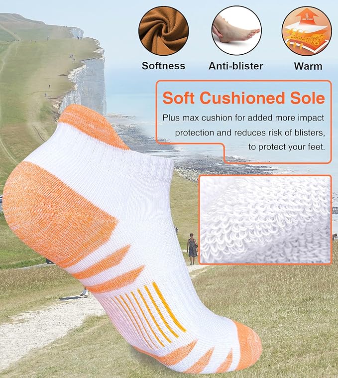 Womens Ankle Anti-blister Thick Cushioned Wicking Odor Resist Athletic Running Socks 5 Pairs