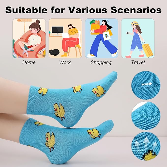 Girls Cotton Socks Soft Novelty Socks Cute Floral Pattern 11-15 Years 5 Pairs