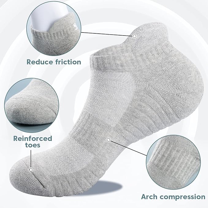 TANSTC Mens Socks,6 Pairs Anti-Blister Cushioned Breathable Cotton Athletic Ankle Running Sports Women Sock
