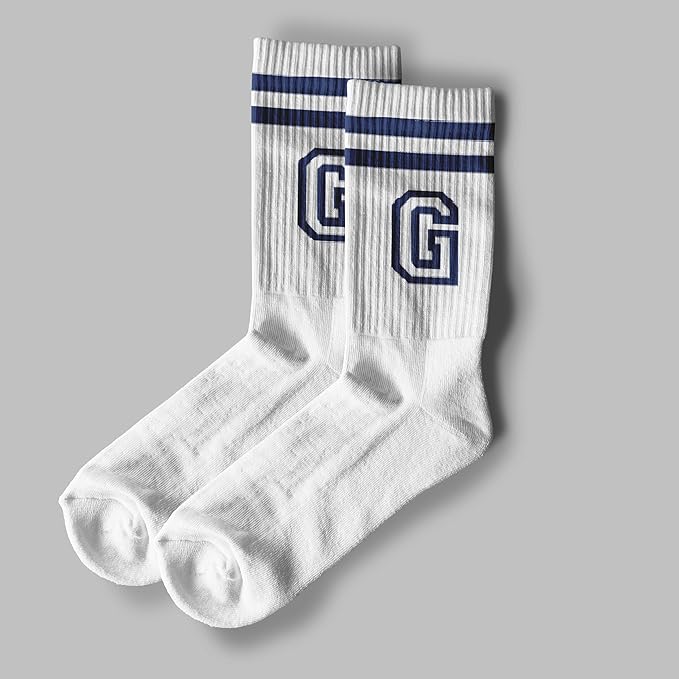 Striped Initial Socks with the Letter in Navy Blue, Socks for Adult, Teens, Men&Women Socks, Gifts for Friends, Family, etc.
