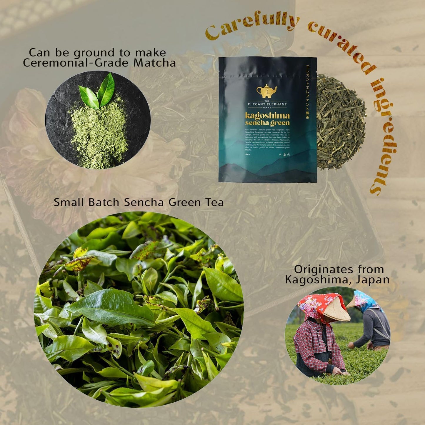 Japanese Sencha Green Tea, Organic Loose Leaf Sencha Tea – Antioxidant & Detox Support – Refreshing Hot or Iced Green Tea – 4 oz Resealable Bag (Makes 50 Cups) – The Elegant Elephant