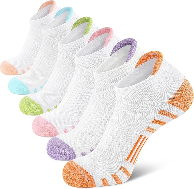 Airacker Athletic Running Ankle Cotton Socks, Low Cut Cushioned functional Anti-Blister Tab Sports Socks for Men Women 6pairs